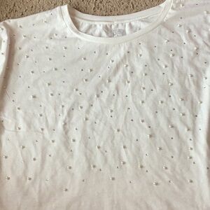 Elegant White Pearl-Embellished Blouse